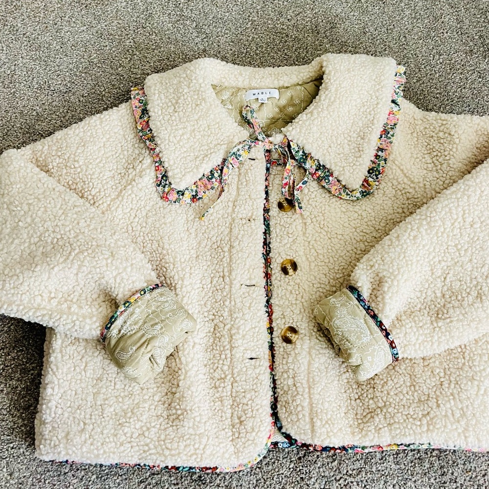 MARBLE Cream Puffer Jacket with Colorful Trim